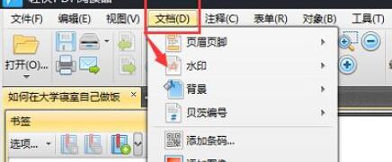 点击文档选项后的下拉框显示水印选项图
