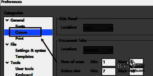 EditPlus软件点击General下colors选项示意图