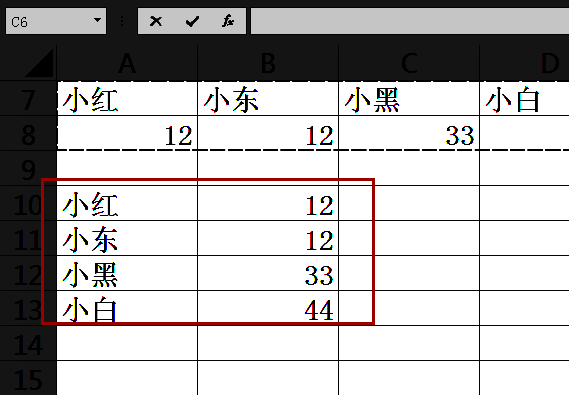 数据从横排变为竖排后的结果展示图片