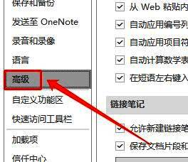 OneNote高级设置界面包含墨迹处理相关参数