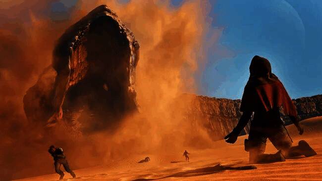 《沙丘：觉醒》游戏内战斗场景，空中单位与地面部队激烈交火