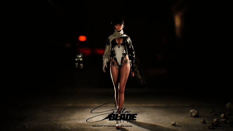 《剑星》游戏画面，主角伊芙身穿战斗服，手持武器，背景为废墟城市