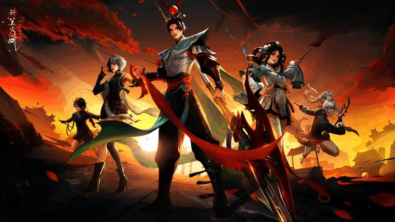 游戏内战队协同作战画面，角色配合紧密，技能特效炫目