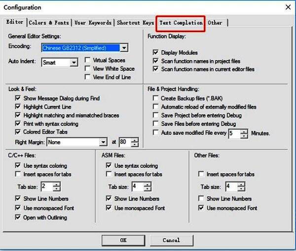 文本补全设置界面截图，展示Symbols after 2 Characters选项被勾选