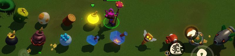 多种奇特道具展示，画面中布满造型怪异的武器与物品