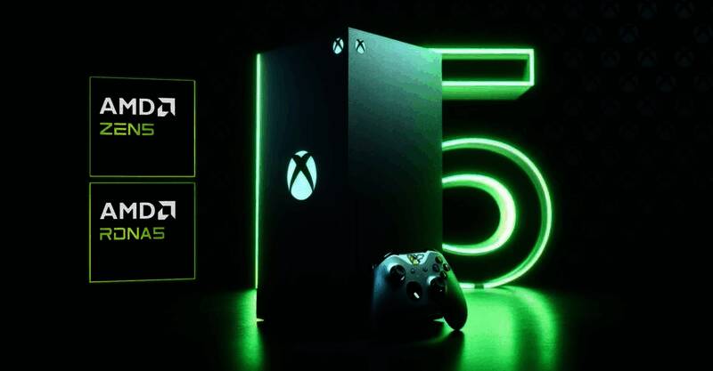 下一代Xbox概念图，展示未来感设计风格和主机轮廓