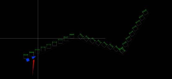 CAD界面中拖动箭头调整阵列间距的示意图