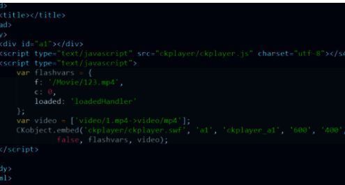 ckplayer引入代码示意图，详细标注了关键代码行