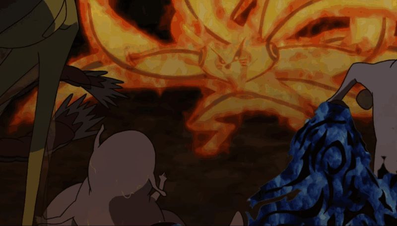 鸣人释放九喇嘛·超尾兽玉，能量球轰向敌人