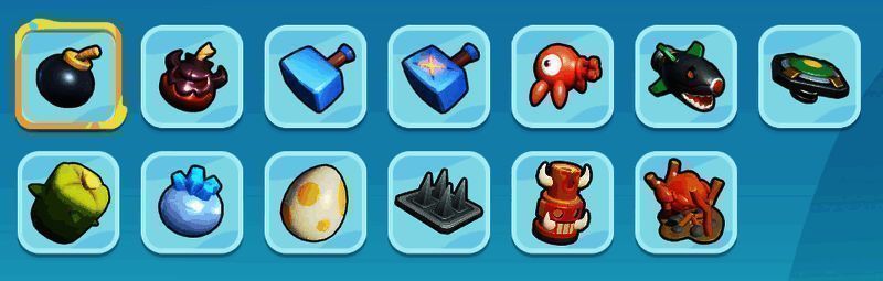 游戏中多种搞怪道具展示，画面色彩斑斓，充满卡通风格