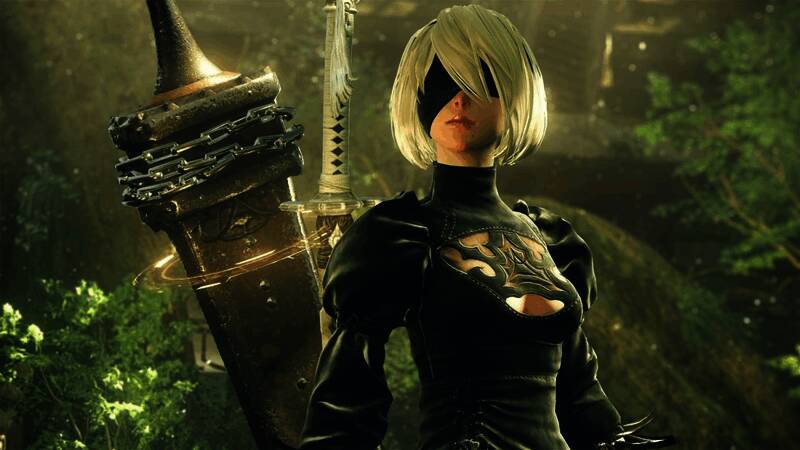 《尼尔：机械纪元》游戏角色设计图，展现标志性的哥特洛丽塔风格与未来科技感结合