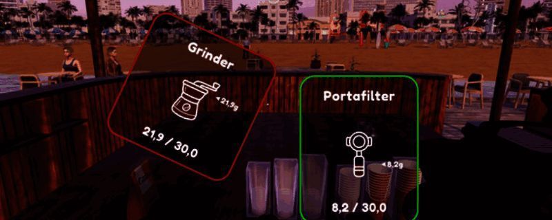 海滩酒吧模拟器游戏封面，展示阳光明媚的沙滩酒吧场景