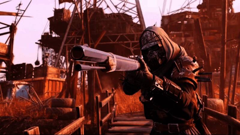 《辐射76》游戏界面截图，废土世界中角色探索场景