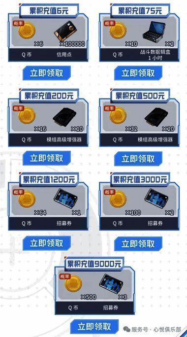 充值返利活动详情页截图，展示不同档位奖励明细