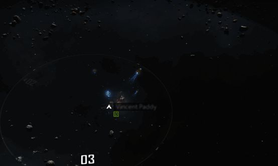 舰队在星系中搜寻舰船残骸，背景可见爆炸痕迹