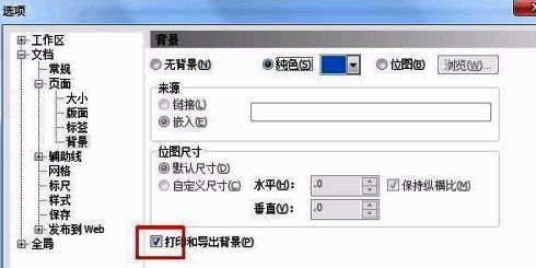 选项窗口下方显示打印与导出背景勾选状态