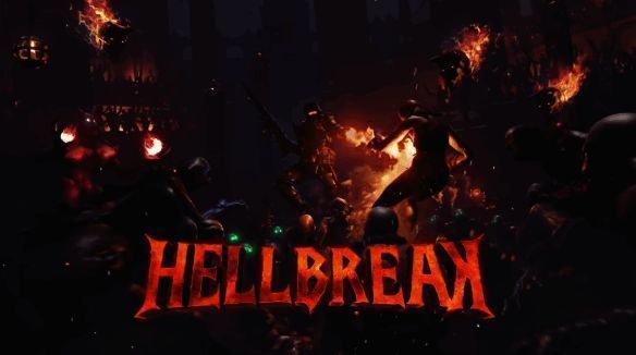 《地狱突围》游戏封面展示地狱风格战斗场景，火焰背景中角色持枪蓄势待发