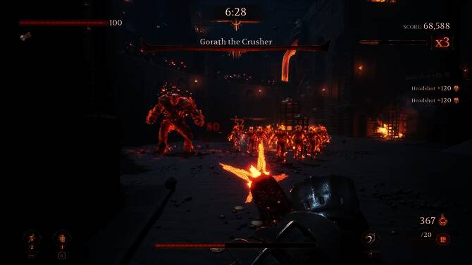 游戏中激烈战斗画面，角色在地狱熔岩背景中与敌人激战