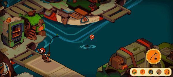 小丑鱼高举鱼竿状态示意图，显示钓到稀有鱼种时的动作变化