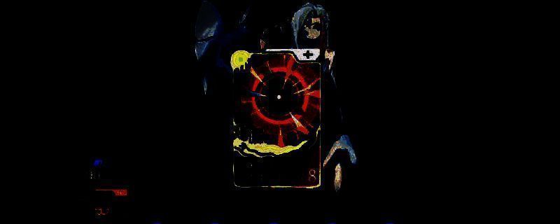 游戏中角色手持卡牌进行激烈对战的画面，背景充满神秘科幻氛围