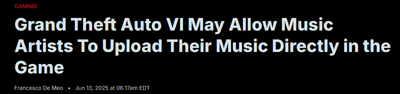 《GTA6》角色驾驶车辆穿梭城市，背景为电台播放界面