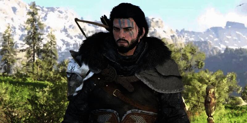 《红色沙漠》游戏场景图，主角克里夫与灰狼团成员并肩而立