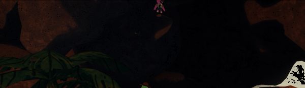 游戏角色在丛林中穿行，周围环境复杂且充满未知危险