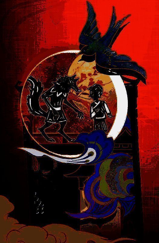 狼人杀×蓆棚斋皮影联动主题界面，背景为皮影戏幕布与角色剪影