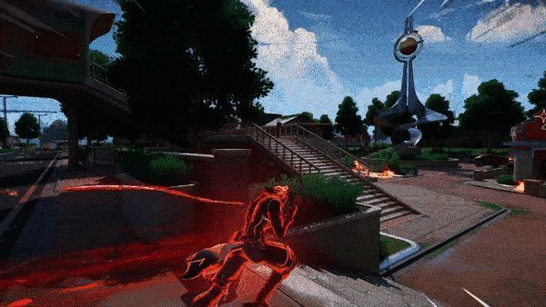 《命运扳机》角色技能展示动图，展现能量光束与水系移动特效