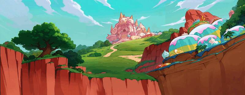 《蛋仔派对》新资料片宣传图，蛋仔与艾比们在甜蜜世界中欢乐互动