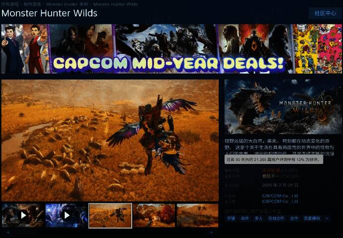 Steam平台《怪物猎人：荒野》评测界面截图