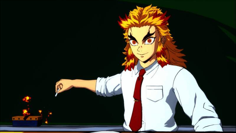 炼狱杏寿郎游戏内战斗截图，展现华丽技能特效与高速斩击