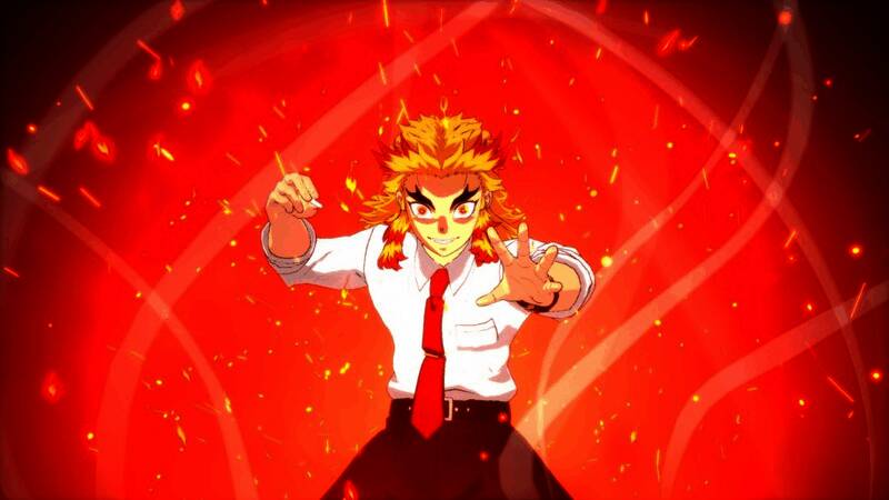 炼狱杏寿郎与对手激烈对战场景，背景为课堂教室环境