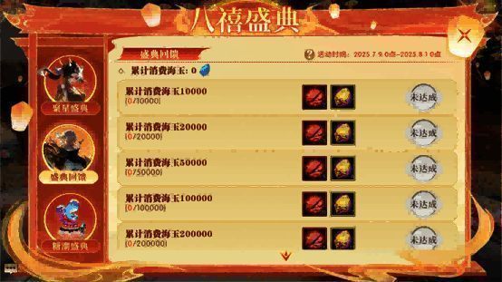 八禧盛典消费返利界面，显示多个奖励档次