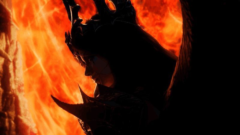 黑暗女士立绘展示，身披黑色长袍，眼神冷峻，背景为暗影缭绕的龙息世界