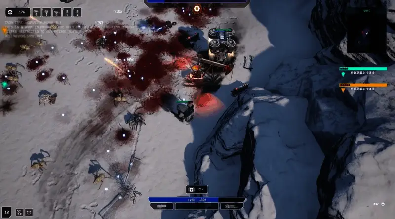 玩家在资源点采集材料，周围有敌对单位靠近