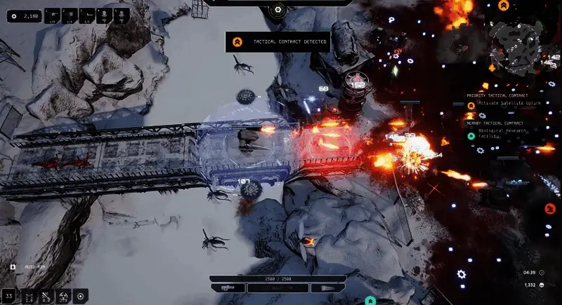 玩家在地图高地处布置防御炮台，准备迎击敌人