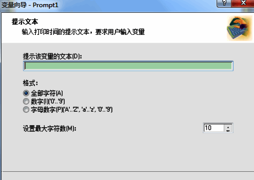 NiceLabel界面展示，左侧工具栏文本图标旁的小箭头被选中，弹出变量类型列表
