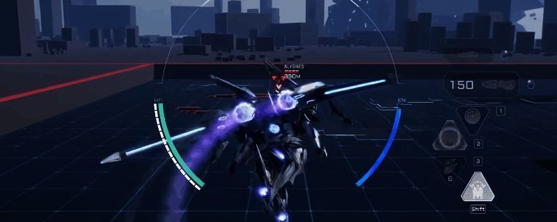 矛隼机甲空中飞行形态展示，机身流线型设计充满科技感