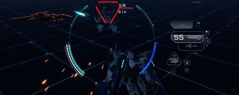 《解限机》龙渊机甲战斗画面，展示盾反技能发动瞬间的特效与动作细节