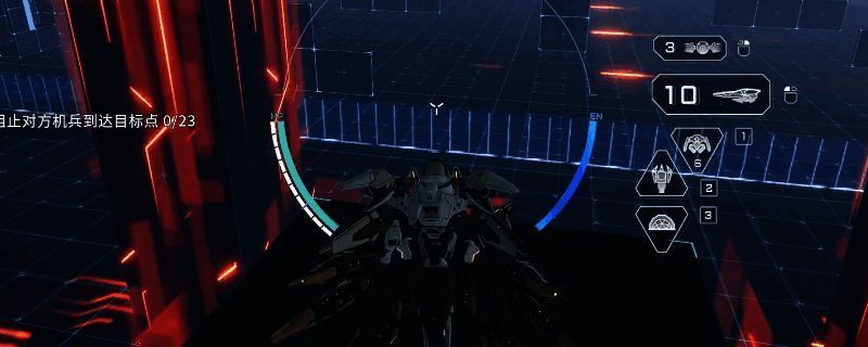 鸣神机甲在高台部署无人机并进行远程狙击的画面，背景为未来战场环境