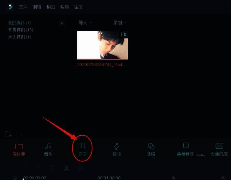 Filmora文字选项卡展开后的界面展示