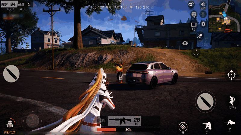 游戏中问界新M5 Ultra载具在战场上行驶，车身带有特殊特效效果