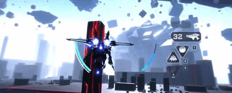 《解限机》矛隼机甲空中变形战斗画面，展示高速飞行与技能释放瞬间