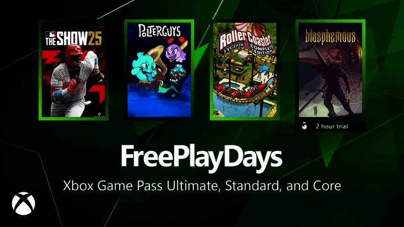 Xbox平台免费游戏宣传图，包含三款限免作品及试玩时间说明