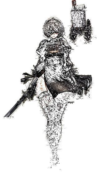 2B在战斗中释放技能，周身环绕护盾效果，背景为爆炸特效