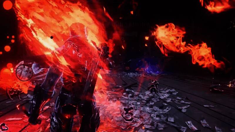 敌人被火炎龙击中瞬间，火焰四散，画面充满动感