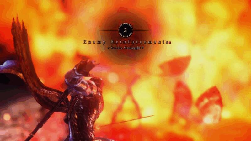 隼龙在战场中央挥舞武器，火焰环绕，气势逼人