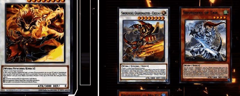 游戏王MD中新天威剑卡组对战界面，展示多张天威龙与相剑卡牌组合