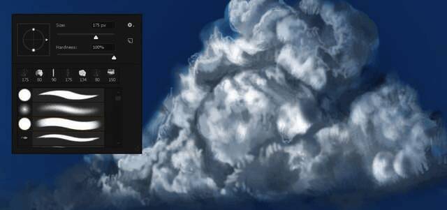 使用压感笔刷雕刻云朵纹理